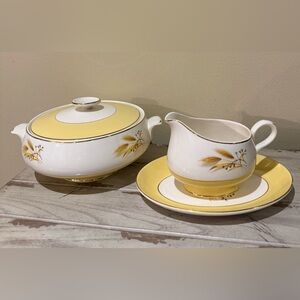 Century Service Autumn Gold Round Covered Vegetable & Gravy Boat & Underplate